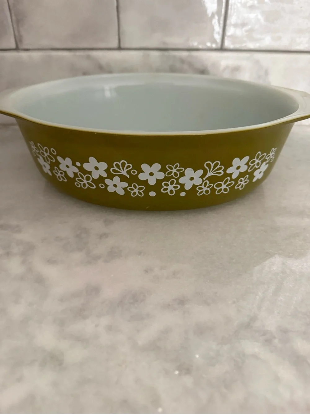 Pyrex Vintage Crazy Daisy Casserole Dish 2.5 Qt #045 Green Flower Pattern